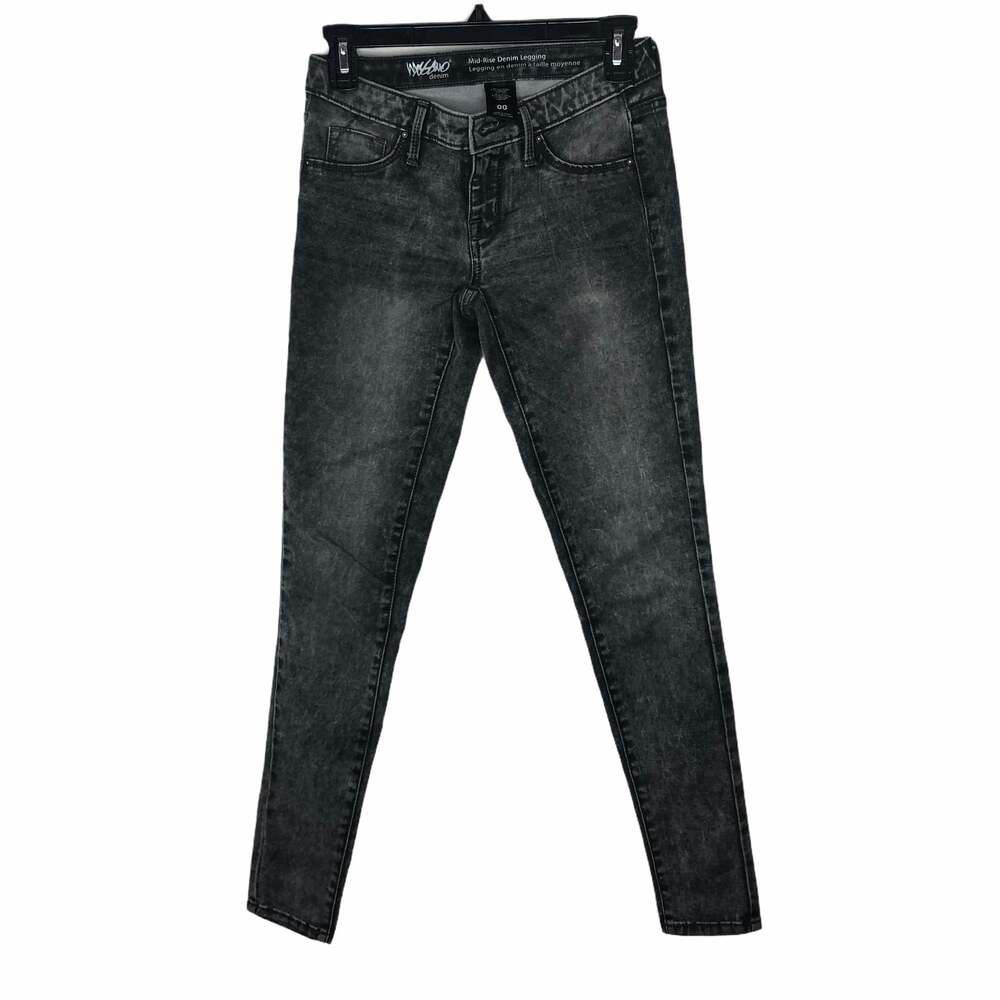 Mossimo junior's women's size 00 black stone washed mid rise denim legging jean
